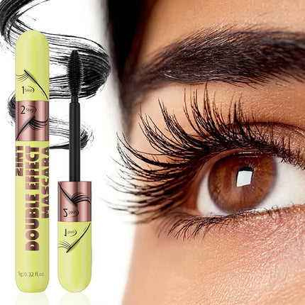 Double In-one Mascara Silk Fiber Mascara Waterproof Mascara for Eyelash Extension Black Thick Lengthening Eye Lashes Cosmetics