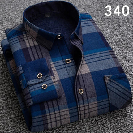 Thickened Fleece Men's Casual Shirt Warm Plaid Set Winter Wear Comfortable Breathable Fashionable Chinese Brand Clothing