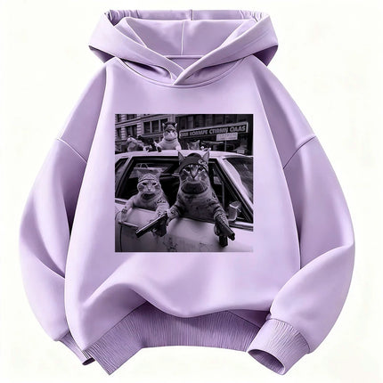 Streetear Hip Hop Cat Design Hoodie Kids Children's Sweatshirt Cute Harajuku Hoody for Boys Girls Autumn Winter Casual Hoodies