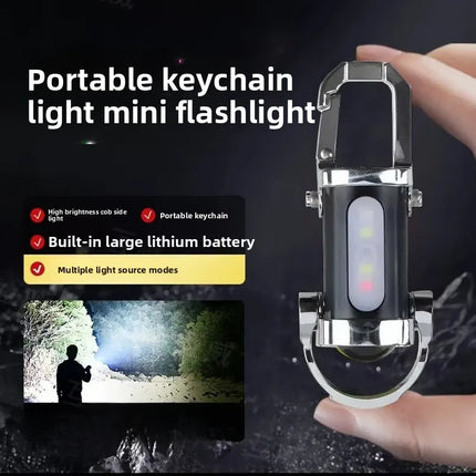 Mini Keychain Flashlight Rechargeable COB Pocket Work Light with Hook Emergency Warning Lamp for Camping Hiking Walking Outdoor