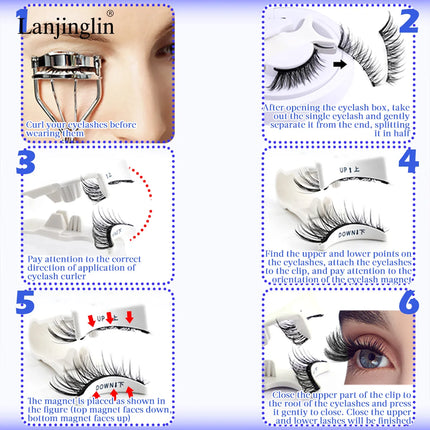 Lanjinglin Magnetic Eyelashes 1 Pair Natural Faux Mink Lashes Reusable False Eyelashes Tweezer Set Eyelash Extension Makeup Tool