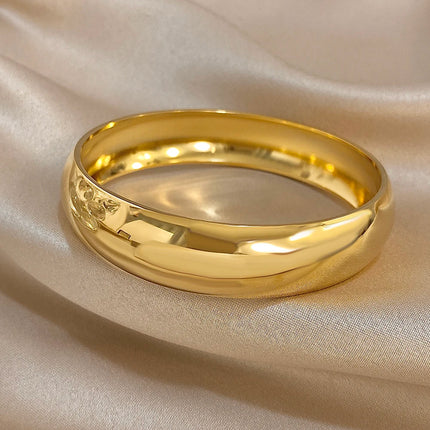 Glossy Gold Plated Stainless Steel Bracelet for Women Men Fashion 10 15 30mm Size Chunky Smooth Cuff Bangles Waterproof Jewelry