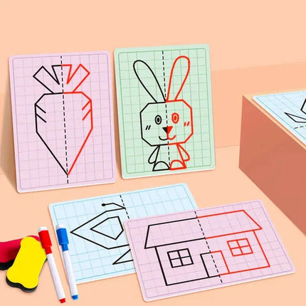 Kids Symmetrical Drawing Toy Cartoon Lattice Writing Board Reusable Pen Control Fine Motor Skill Educational Toys