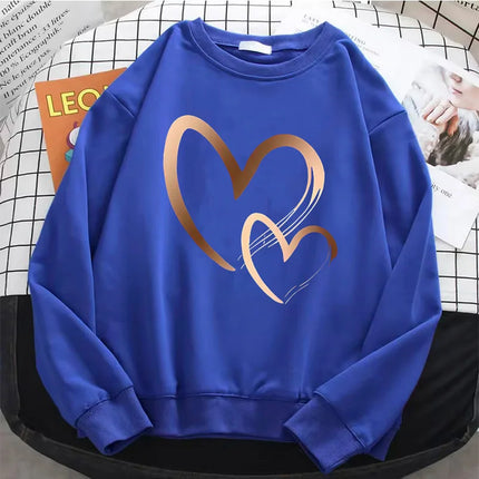 Fashion Love Heart Womens Solid Hoodies Basic Warm Fleece Sweatshirt Soft O-Neck Pullover Casual Female Clothes