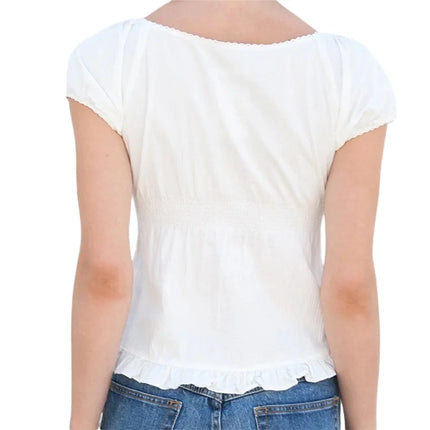 Y2K Aesthetic Fairy Vintage T-shirt Kawaii Grunge Lace Crop Top Square Collar Short Sleeve Sweet Girl Milkmaid Tee Women Clothes