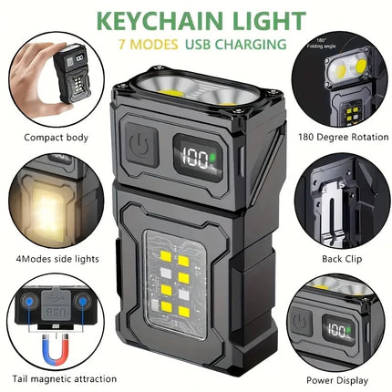 1200MAH Rechargeable Pocket Flashlight Portable Side COB Torch with Clip Tail Magnet Light 7 modes Outdoor Camping Lantern Send