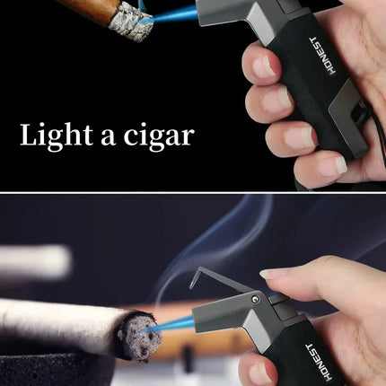 HONEST Outdoor Adventure BBQ Windproof Turbo Jet 1300 C Turbo Torch Cigar Lighter Keyring Gas Lighter Men's Smoking Gadget