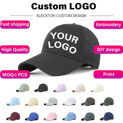 SLECKTON Custom Logo Embroidery Quick-Dry Baseball Cap for Summer Protection Breathable Waterproof Design DIY Picture Print