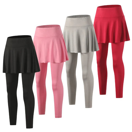 Ladies' summer solid color fashionable dress with pants, casual sports bottom skirt, pleated skirt running leggings casual pants