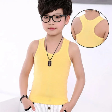 Children's Vests T-shirts Summer Boys Girls Cotton Sports Tops Waistcoat Solid Color Casual Kids Vest