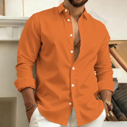 New 21-color men's solid long-sleeve collared shirt, business casual, urban everyday, handsome men's comfortable top