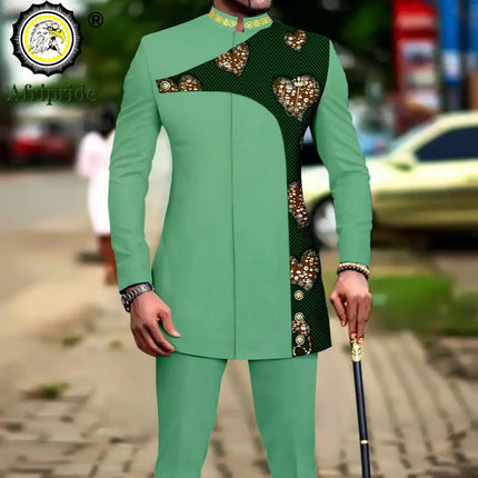 Men's 2 Pieces Suit Elegant Single Breated Slim Fit Embroidery Print Blazer Pants Set African Clothes Party Wedding A2316025