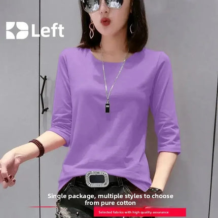 High-End Pure Cotton T-Shirt Women's Summer 3/4 Sleeve 2025 New Korean Style Fashionable Simple Slimming Top Body Shirt