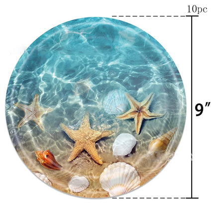 10Guests Wave Ripples Party Disposable Tableware Sea Beach Party DIY Sea Star Shell Summer Birthday Babyshower Supplies