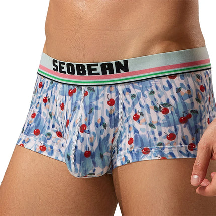 Seobean  Men's Soft Flat Bottom Sports Underwear Comfortable Boxer Briefs Fashion Floral Design