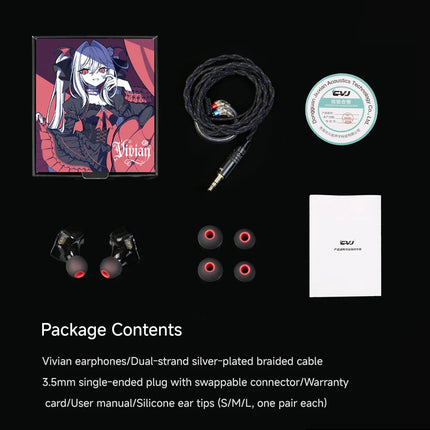 CVJ Vivian 10mm Dual-Magnet Bass IEM Earphones - V-Shaped Sound, Detachable Cable, Anime Faceplate, High Quality