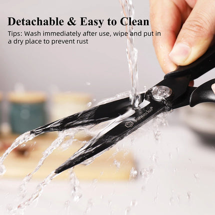 Sunnecko Heavy Duty Professional Kitchen Scissors Multipurpose Cutting Tool Black Titanium Plated Shears Detachable Blades