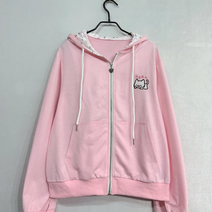 Women Pink Cutecore Hoodie Jacket Y2K Fashion Harajuku Cat Zip Up Long Sleeve Oversized Hooded Sweatshirt Cute Coat Clothes