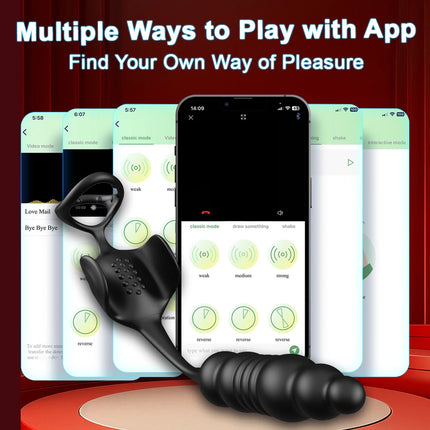 Thrusting Prostate Massager Anal Sex Toy with Cock Ring Taint Testicle Stimulator Remote Control Butt Plug Penis Ring Vibrator