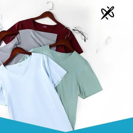 4Pcs Summer Ice Silk Men T-Shirt Vest Men's No Trace Sports Short Sleeve T-shirt Solid V-neck Tees Quick Dry Shirt Tops Fitness