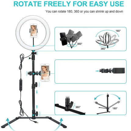 Ring Light Desktop Stand Phone Holder,3000K-6000K 12" LED Dimmable Selfie USB Powered Conference Light for Vlogs,YouTube リングライト