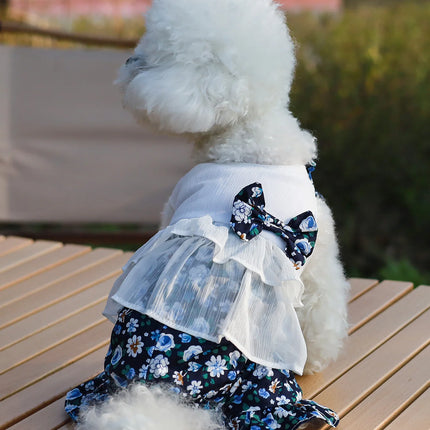Small Fresh Floral Pet Four-Legged Jumpsuit Teddy Little Dog Princess Dress Spring/Summer Thin Clothes Pet Bibi Bear Marzis