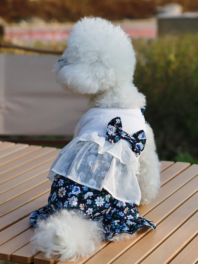 Small Fresh Floral Pet Four-Legged Jumpsuit Teddy Little Dog Princess Dress Spring/Summer Thin Clothes Pet Bibi Bear Marzis