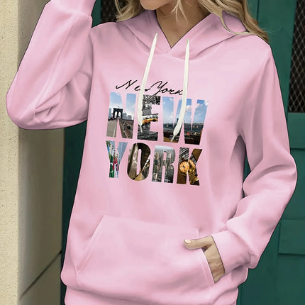 Women's autumn and winter warm and loose casual NOPE not today printed suede long sleeved hooded sweatshirt