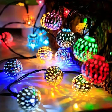 Solar Moroccan Ball String Lights 50/30/20 LED Detachable Solar Outdoor Decor Lights for Wedding Parties & Home Button Control