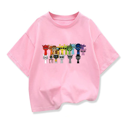 Summer Short Sleeve Tops Cute Sprunki Cartoon Print T Shirt Kids Leisure Cotton T-shirt Baby Girls Tshirt Toddler Boys