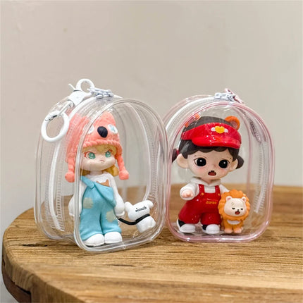 Portable Transparent PVC Mystery Box Keychain Square Zipper Storage Pouch Bag Pendant Anti Dust Waterproof Plush Dolls Toy Bag