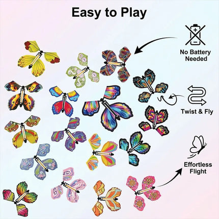 20PCS Color Magic Flying Butterfly Rubber Rubber Band Wind Up Toy Exquisite Bookmarks Gift Party Surprises Wedding Decorations