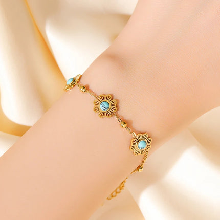GANPUP 316L Stainless Steel Metal Gold Color Flower Heart Bracelet Bangle Texture Jewelry Trendy Wrist Chain for Women Men New