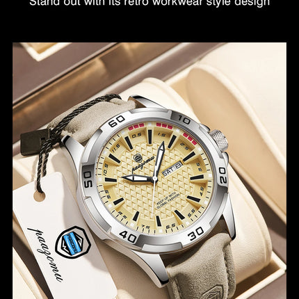 PAAZOMU Men's Luxury Brand Watch Waterproof Luminous Date Week Quartz Wristwatch for Men Stainless Steel Fashion Sports Watches