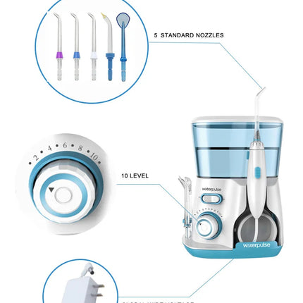 10 levels 20-120PSI Oral Irrigator Power water Floss, Dental Irrigator Hygiene Water Flosser with 5 nozzles
