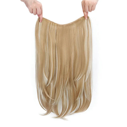 22Inch Synthetic Long Micro Curly Layered Hair Extension Patch Natural Looking Invisible One Piece Wig for Women