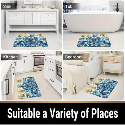 3D Nautical Rug Flannel Soft Kids Carpet Anchor Wheel Print Bedroom Kitchen Floor Mat Anti Slip