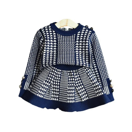 Fall toddler girl sweaters  2022 new warm knitted shirt suit skirt Korean fashion autumn winter clothes children's two piece set