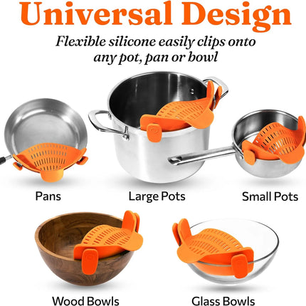 LMETJMA 6 Color Universal Clip on Strainer Adjustable Silicone Strain Pot   Strainer Colander For Pasta Fruit Vegetable JT-007