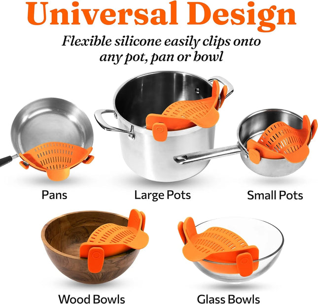 LMETJMA 6 Color Universal Clip on Strainer Adjustable Silicone Strain Pot   Strainer Colander For Pasta Fruit Vegetable JT-007