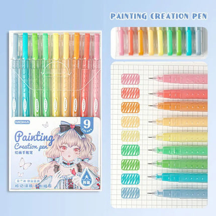 9-Colors Highlighter Set Watercolor Pen Scrapbook Marker Pen Drawing Painting Graffiti Colour Pen Art Stationery