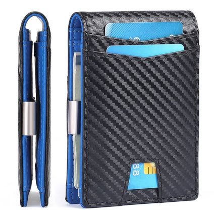 Ultra-Thin Carbon Fiber Wallet for Men - RFID Blocking Dollar Clip Design, Slim Synthetic Leather Card Holder Minimalist Style