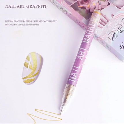 12 Colors Nail Art Pens Set,Nail Polish Pens Drawing Painting Point Liner Acrylic Painted Pen Kit, Waterproof and Quick-drying
