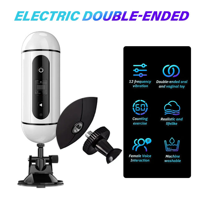 12 Frequency Vibration Double-ended Male Masturbator Cup, Realistic Interactive Male Adult Sex Toy with Counting Display For Men