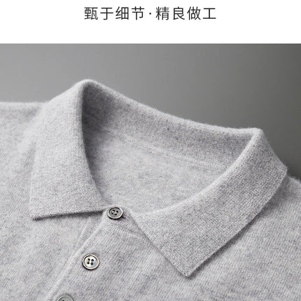 Men's POLO Collar Knitted Pullover Sweater 100% Cashmere Long Sleeved Shirt Casual Business Solid Color Men's Tops Autumn Winter