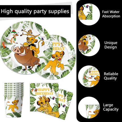 The Lion King Simba Jungle Theme Tableware Kit Printed Paper Plates Paper Cups Kids Boys Safari Birthday Party Decorations