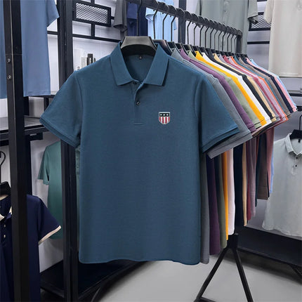 men's summer luxury brand 100% cotton polo shirt, lapel print short-sleeve t-shirt, business casual breathable men's clothing