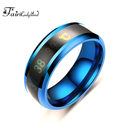 FairLadyHood Black Silver Color Gold Rose Blue Color Intelligent Thermometer Temperature Men Women 316L Stainless Steel Couple