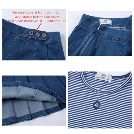 AP SS26 blue denim collection kids boys girls spring summer fashion jeans pleated skirt jumper shirt family clothing clothes