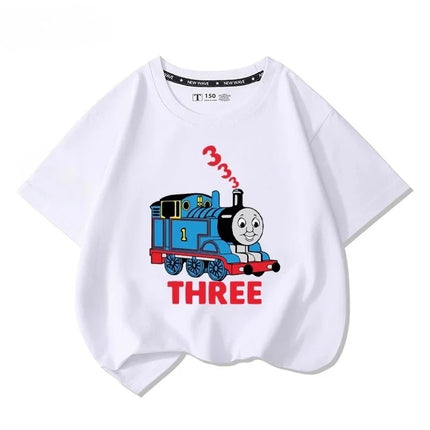 Thomas the Tank Engine short-sleeved t-shirt, new children's cartoon tops, boys' and girls' summer fashion, 100% cotton comfortable t-shirt.